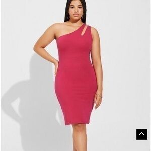 NWT Torrid 🖤 Cherries Jubilee One Shoulder Cut Out Bodycon Figure Hugging Dress
